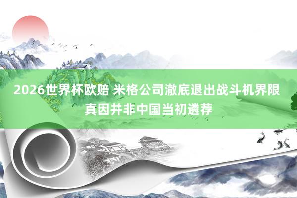 2026世界杯欧赔 米格公司澈底退出战斗机界限 真因并非中国当初遴荐