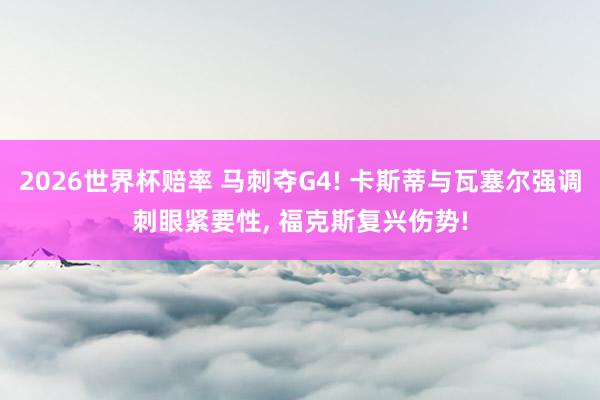 2026世界杯赔率 马刺夺G4! 卡斯蒂与瓦塞尔强调刺眼紧要性, 福克斯复兴伤势!