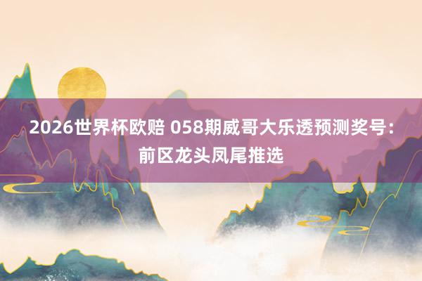 2026世界杯欧赔 058期威哥大乐透预测奖号:前区龙头凤尾推选