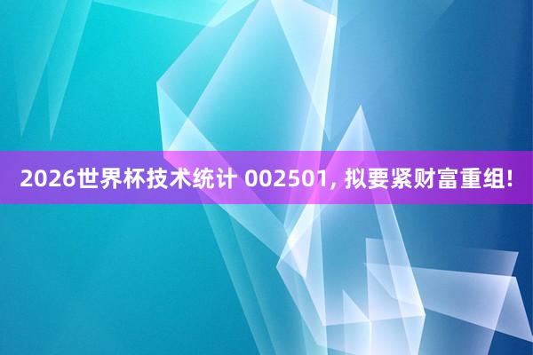 2026世界杯技术统计 002501, 拟要紧财富重组!