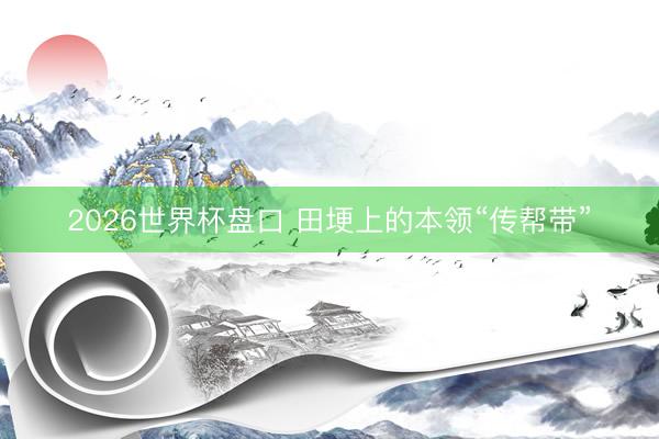 2026世界杯盘口 田埂上的本领“传帮带”